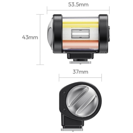 Ulanzi KL01 (L312) - mini lampa błyskowa z wbudowanymi kolorowymi filtrami - wymiary